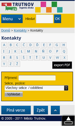 Kontakty - mobilní web