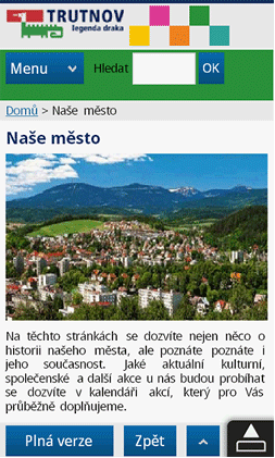 Naše město - ukázka mobilní stránky